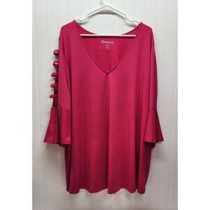Roamans Womens Plus Size 2X Fuchsia Tunic Top With V-Neck & Ladder Sleeve Detail